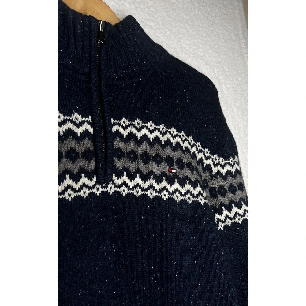 Tommy Hilfiger Men's Sweater 1/4‎ Zip Pullover Cotton Wool Blend Blue Sz XL